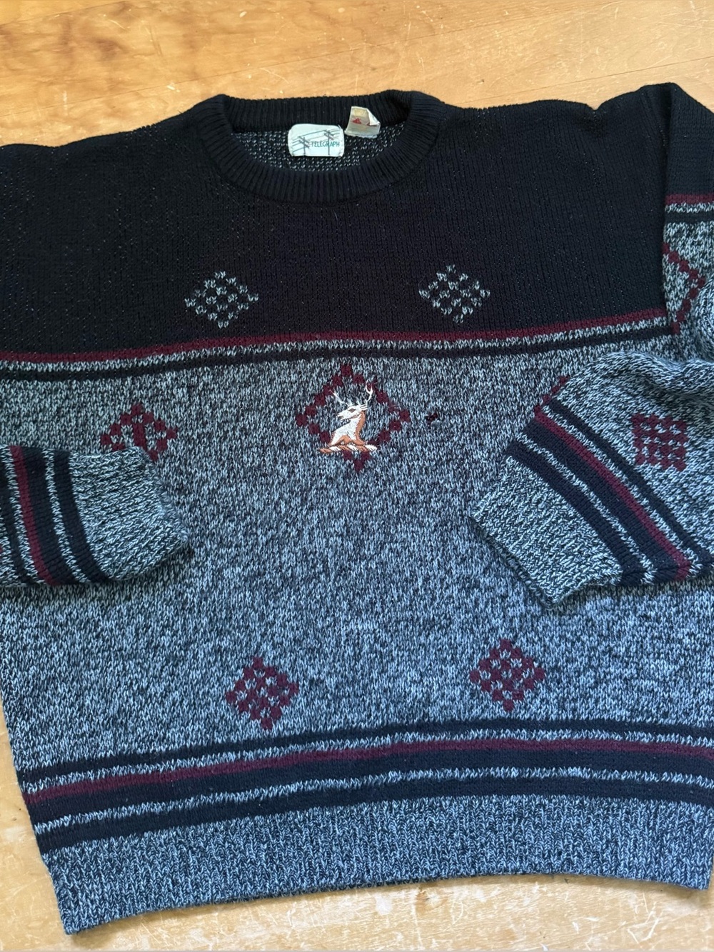 Vintage Telegraph Deer Fair Isle Crewneck Sweater Made in Korea